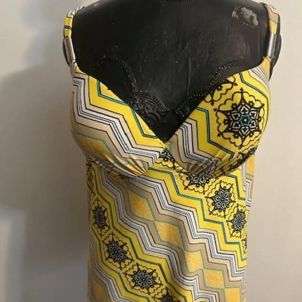 Cacique Lane Bryant Yellow/Gold/Black swim top with bra insert , size 40DD